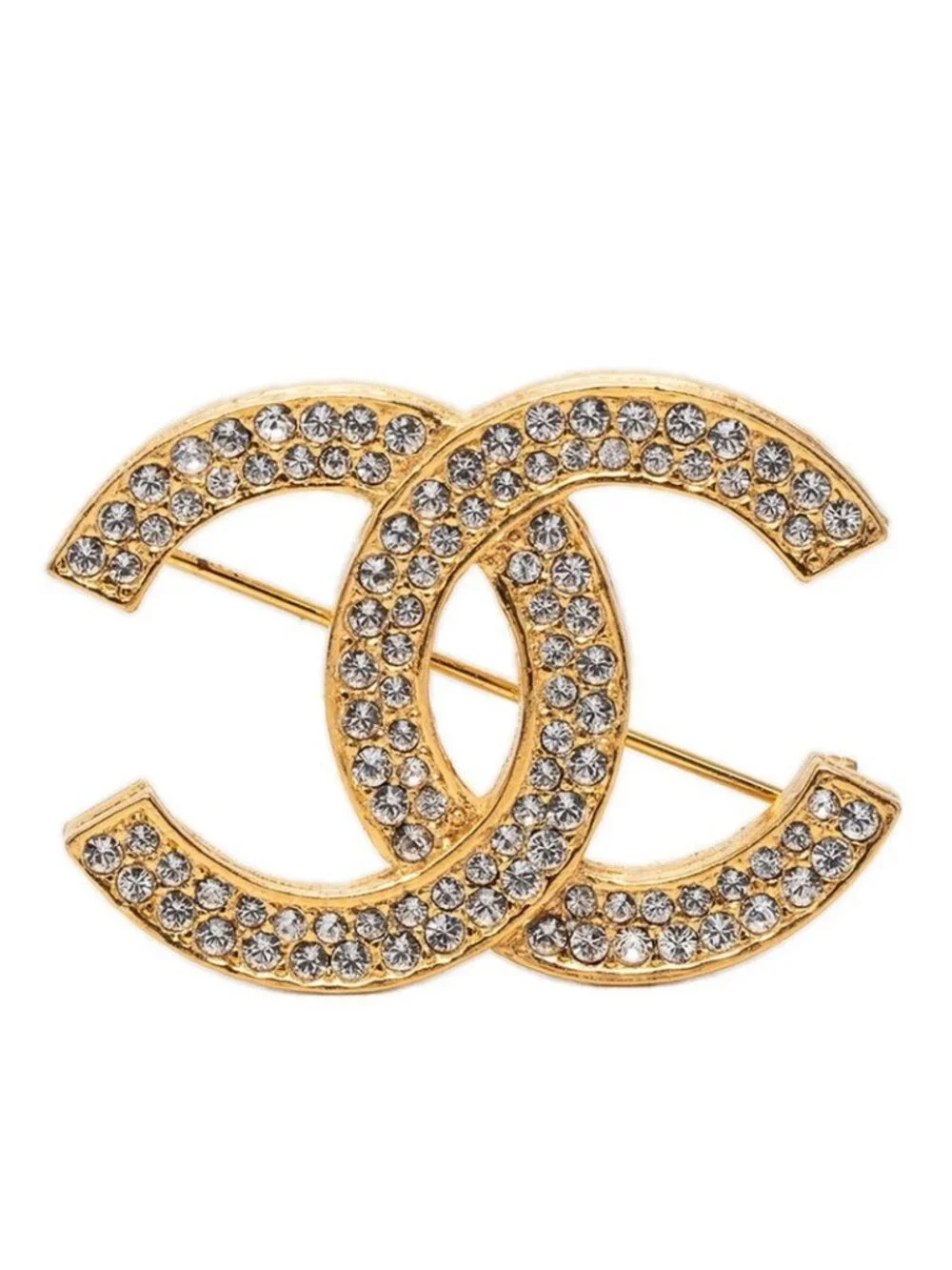 Chanel CC Logo Brooch Gold Plated Rhinestone